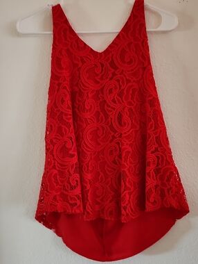 Red Lace V-Neck Women's Tank Top